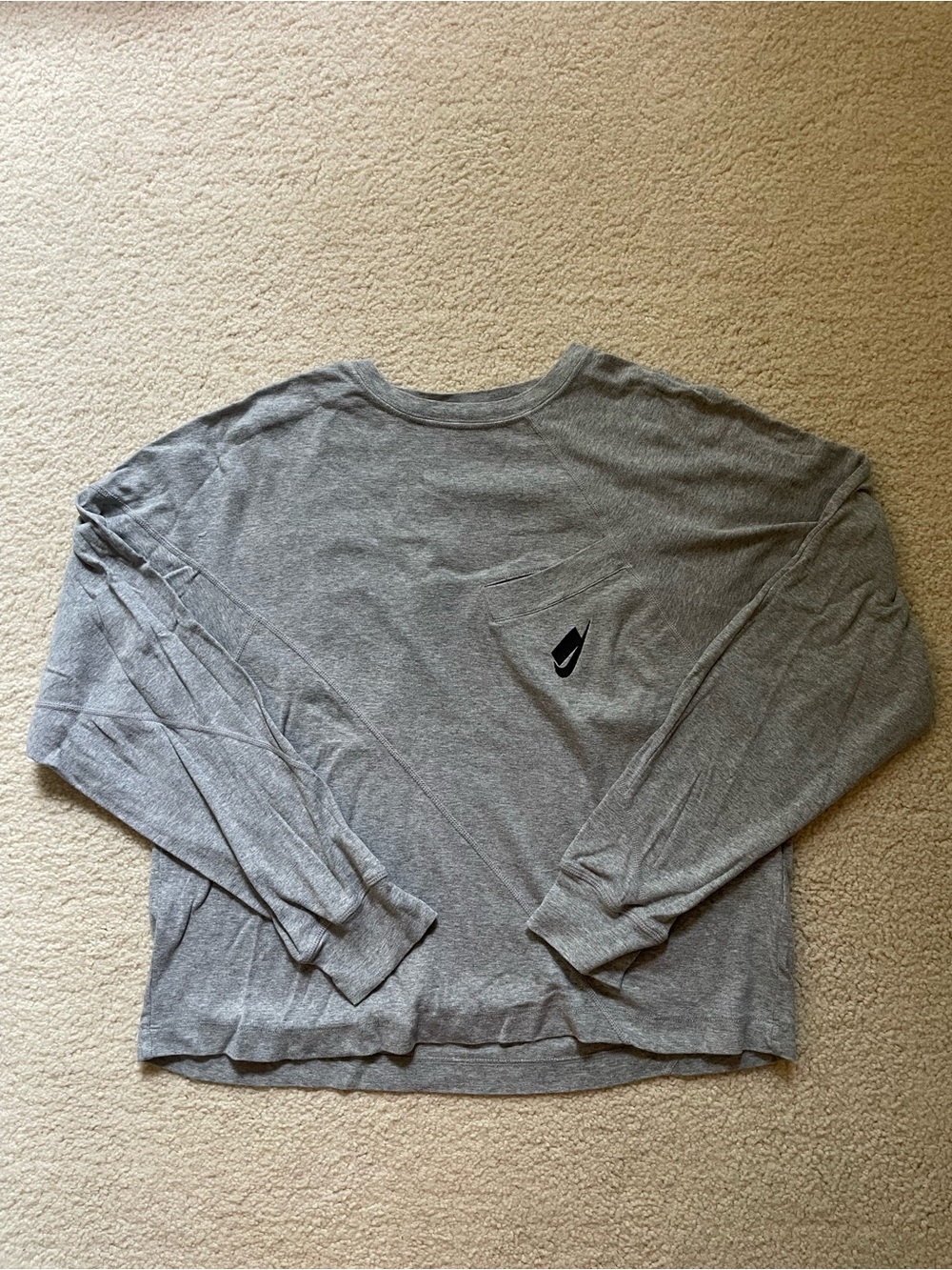Nike Women’s NSW Gray Long Sleeve Pocket Tee with Black Swoosh